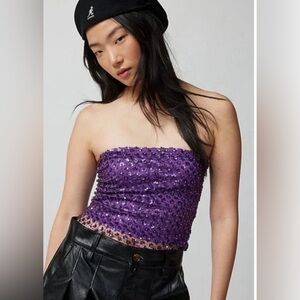 Urban Outfitters Purple Sequin Strapless Going Out Top XS